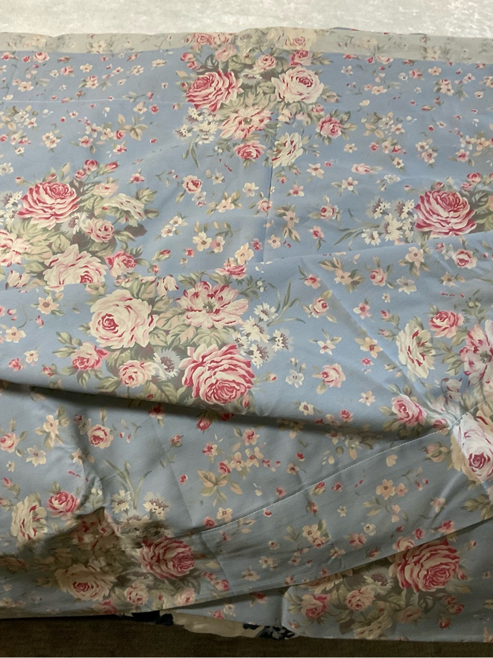 Ralph Lauren Blue Floral King Flat Sheet  with Pink Rose Pattern Shelter Island